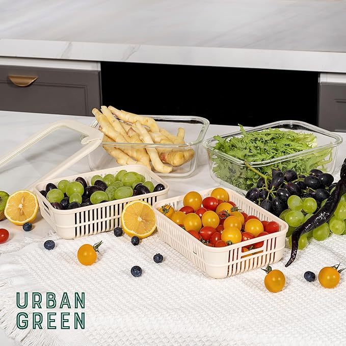 Urban Green Glass Food Storage Containers with Glass Lids, Microwave Safe Food Container Set, Aitight Meal Prep Container Set, BPA Free Colander, LeakProof, 2 Pack