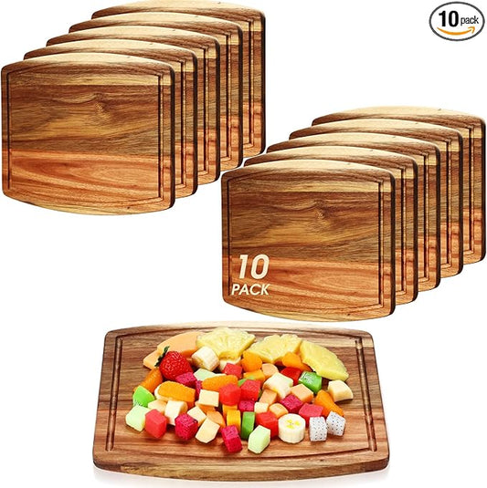 Kigley 10 Pcs Acacia Wood Cutting Boards Bulk for Laser Engraving Wooden Dinner Plates with Groove Chopping Charcuterie Board Carving Tray for Housewarming Party Gifts (10 x 12 Inch)
