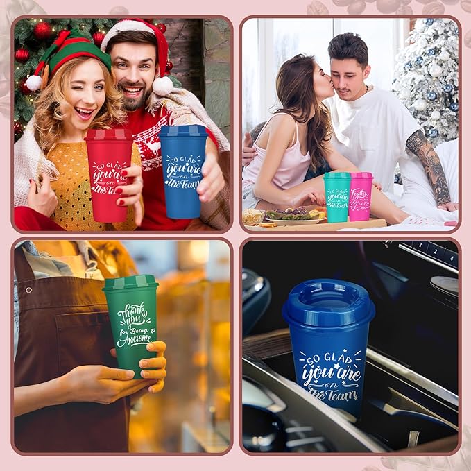 Pickmesh 15 Pcs Employee Appreciation Gifts Christmas Thank You Gift for Team Building 16 oz Teacher Plastic Coffee Cup with Lid Inspirational Travel Tumbler for Coworker Staff Pastor (Colorful)