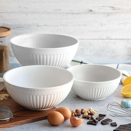 Nordic Ware Prep and Serve Mixing Bowls Set, 3-Piece, Glacier White