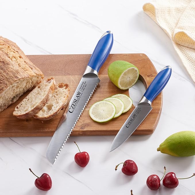 Bread Knife 2pcs, Forged from High Carbon German Steel, Full Tang Professional Grade Serrated Bread Knife for Homemade Bread
