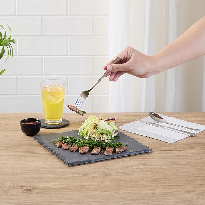 Restaurantware Slate Serving Trays 4 Pack of 10 x 10" Foam Feet Charcuterie Stone Plates Rustic Edges Freezable Black Square Serving Display Cheese Boards for Kitchen, Gourmet, Dining, Parties