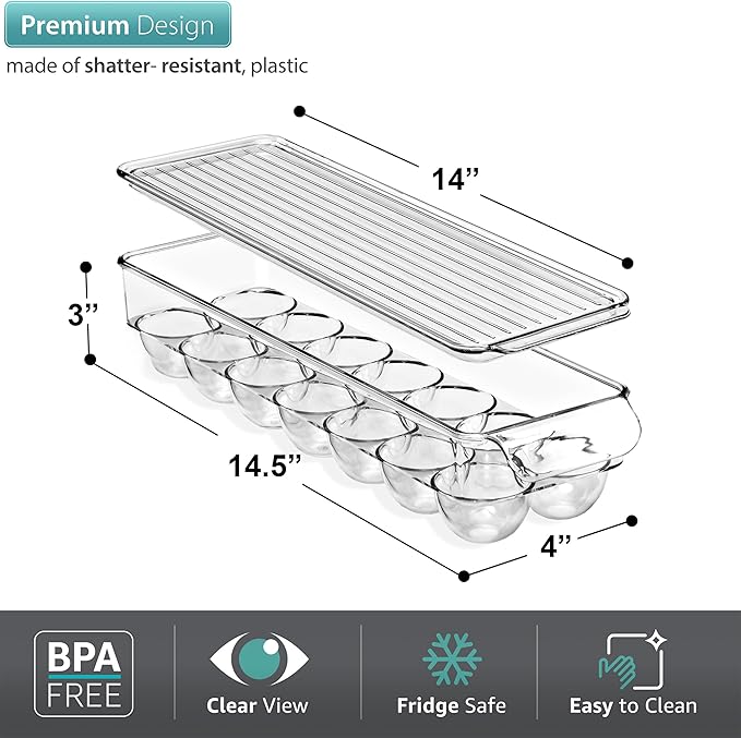 Sorbus Soda Can Organizer for Refrigerator & Egg Holder for Fridge Set, 2 Stackable Can Holder Dispenser Holds 12 Cans Each & 1 Egg Holders with Lid holds 14 eggs for Fridge, Pantry, Freezer, BPA-Free