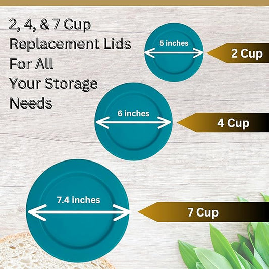 2, 4 & 7 Cup Turquoise Replacement Lids/Covers for Pyrex, Anchor Hocking & KlareWare Storage Bowls *Lids Only Glass Container Not Included* (3 Pack *One of Each Size*)