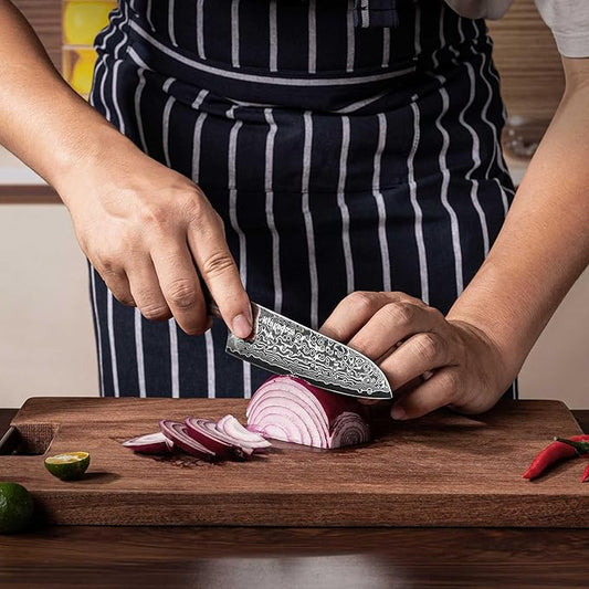 KINGOD Santoku 5 inch Chef Knife, Small Kitchen Knife, High Carbon Stainless Steel with VG10 Core, Ergonomic Wood Handle, Home or Restaurant