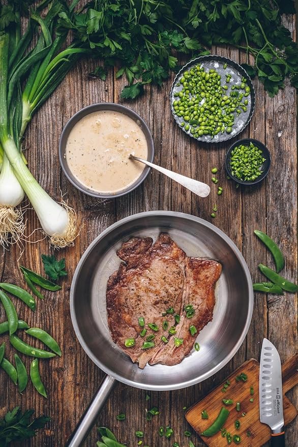 BRA COOKWARE Profesional Frying Pan | 8 inches Professional Skillet | Stainless Steel Pan w/o Non-Stick Coating | All Stovetop Compatible - Full Induction Skillet | 100% FOA Free | Brushed Finish