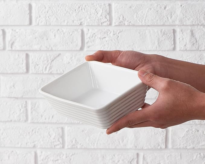 ONEMORE Small Baking Dish, Rectangle Ceramic Baking Dish for Oven, Individual Casserole Dishes for Toaster Oven, 5x7 Small Deep Lasagna Baking Dish, Oven Safe, 1-2 Person Baking Dishes Set of 4, White