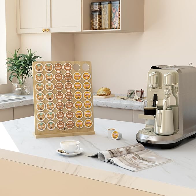 simesove K Cup Holder, Bamboo Keurig Storage Organizer, Holds 42 Pods for Coffee Bars, Offices, and Kitchens, k-cup Pod Holders Display Rack for Countertop