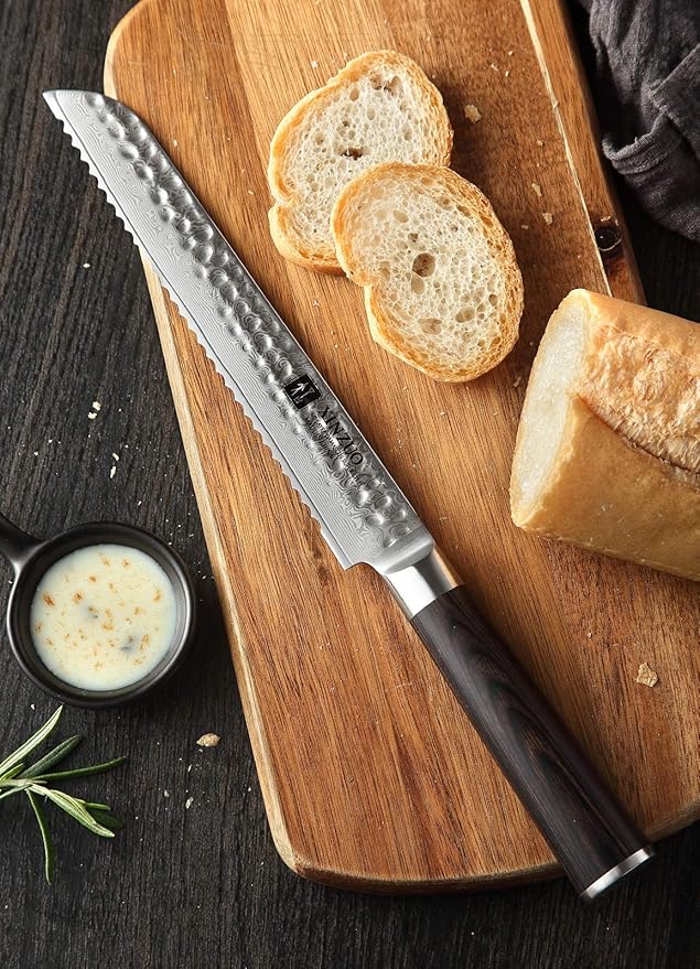 XINZUO 67 Layers Damascus Bread Slicing Knife, 8 Inch Serrated Bread Knife for Homemade Bread Sourdough,Razor Sharp,Dark Brown Pakkawood Handle