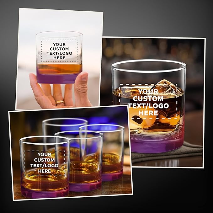 Custom Lexington Rocks Whiskey Glass 10.5 oz, Set of 48, Personalized Bulk Pack - Perfect for Scotch, Bourbon, Whiskey, Cocktail - Purple