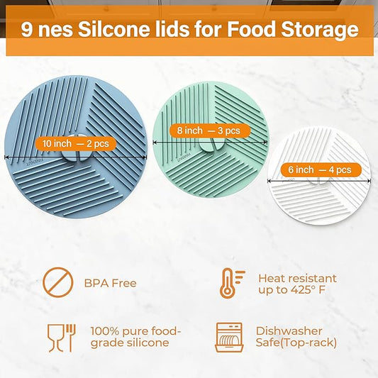 Silicone Lids for Bowls,Pots - 9-Pack Microwave Splatter Cover Food Storage Universal Multi-Use Lid & Trivet Mats with Non-Slip Suction for Pans,Plates, Cups Heat Resistant Dishwasher Safe