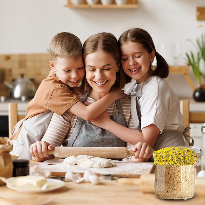 Cute Yellow Ducks Sourdough Starter Jar Covers Reusable,Breathable Fabric Lids for Mason Jars,Wide Mouth and Regular Mouth(5 Pack)