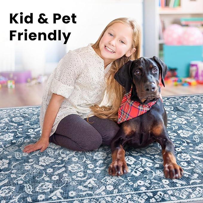 Vintage Runner Rugs for Hallway 2x12, Blue and White Washable Extra Long Hallway Runner Rug Non Slip, Super Soft Kitchen Runner Rug, Print Faux Wool Floral Thin Carpet Hall Runner