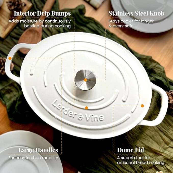 Larder & Vine 20 Piece Cookware Set (White) | Dutch Oven, Utensil Set, Braiser, and Trivets