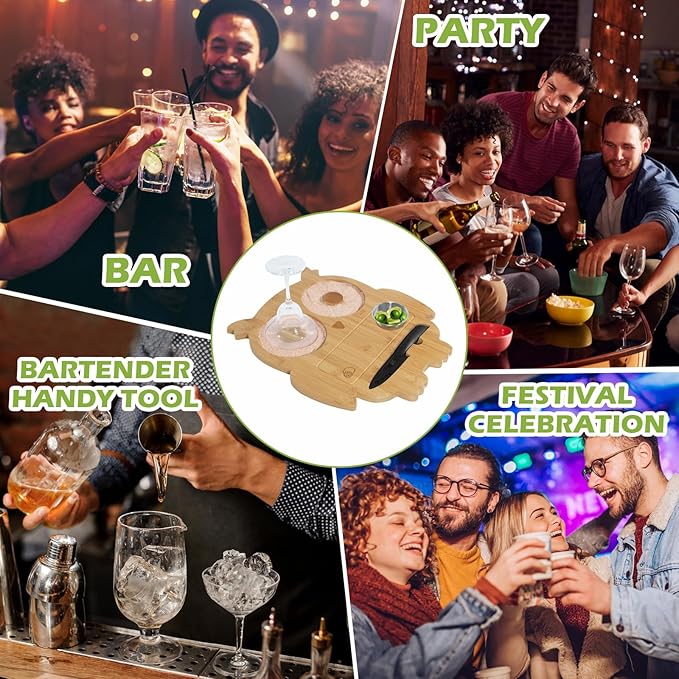 Margarita Salt Rimmer Set Salt Rimmer Set for Cocktails Owl-Shaped Salt & Sugar Rimmer Set with Bowl and Knife Glass Rimmer Bartender Accessories for Home Bar Party Drinks (Light Bamboo)