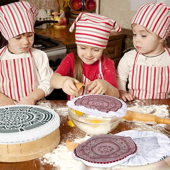 Patelai 10 Pcs Bowl Covers Reusable in 5 Size Stretch Cloth Fabric Elastic Food Storage Bowl Covers Bread Sourdough Lids for Proofing Food Fruits Leftover(Rustic Style)