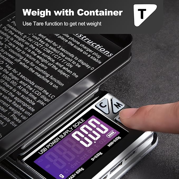 MEIYA Coin Scale, 600g x 0.01g Jewelry Scale with 7 Units & USB Charging, Digital Portable Pocket Gram Scale for Coin Collectors, Jewelers, Gold, Silver Dollar