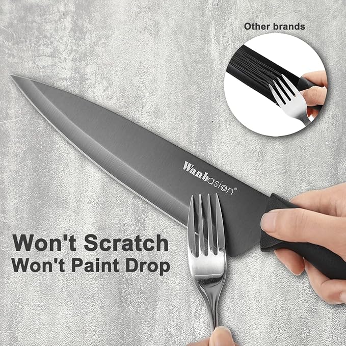 Wanbasion 7 Piece Black Sharp Knife Set for Kitchen, Stainless Steel Chef Knife Set with Magnetic Strip and Cover for Meat Cutting