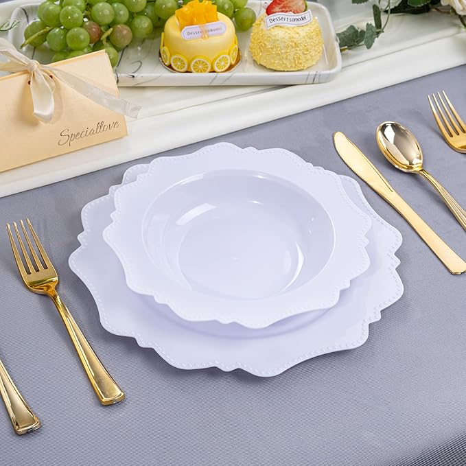 COLOSUS 60 Pack White Plastic Bowls, 12 oz Disposable Soup Bowls, Premium Plastic Dinner Bowls,Heavy-duty Dessert Salad Bowl for Party, Wedding, Dinner, Christmas, Thanksgiving, and Catering