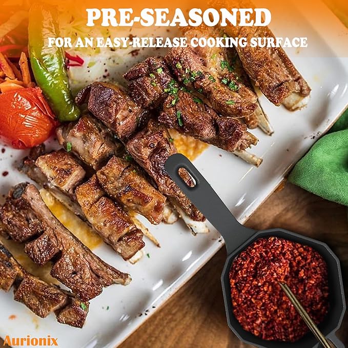 Cast Iron Sauce Pot with Lid,Premium Small Cast Iron Pan for Butter Melting, Basting and Grilling,Heavy Duty Butter Warmer, Camping Cookware,Includes Heat Resistant Gloves and Spice Brush