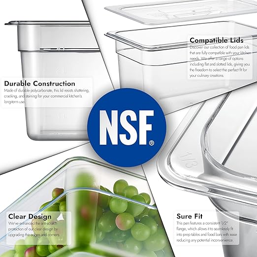 CURTA 6 Pack NSF Food Pans, 1/3 Size 6 Inch Deep, Commercial Polycarbonate Plastic Clear Freezer-Safe