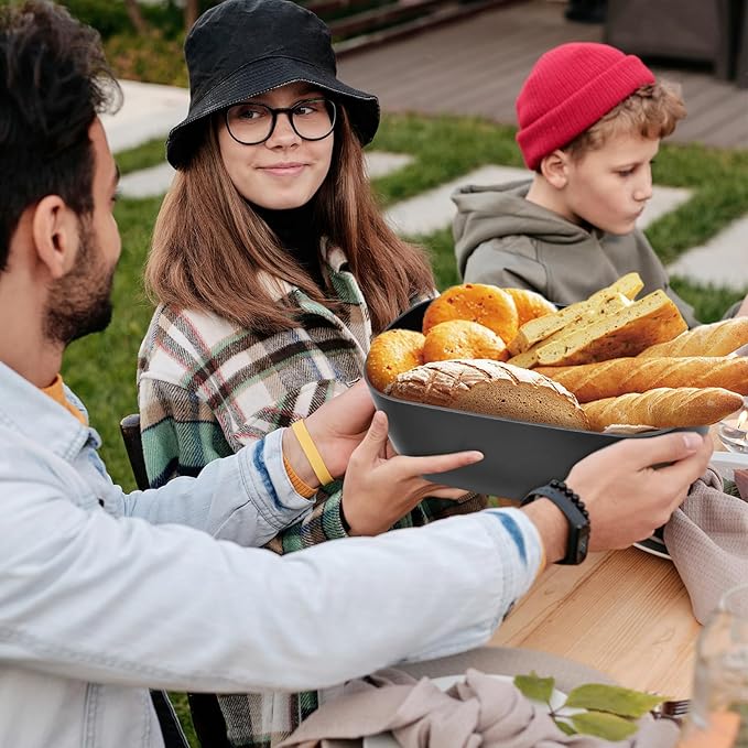 Bread Box for Kitchen Countertop - Bamboo Fiber Bread Bin with Reversible Cutting Board Lid, Juice Groove - Ventilated, Multi-Functional Storage Keeper for Freshness (14.2x7.8x5.5In, Black)