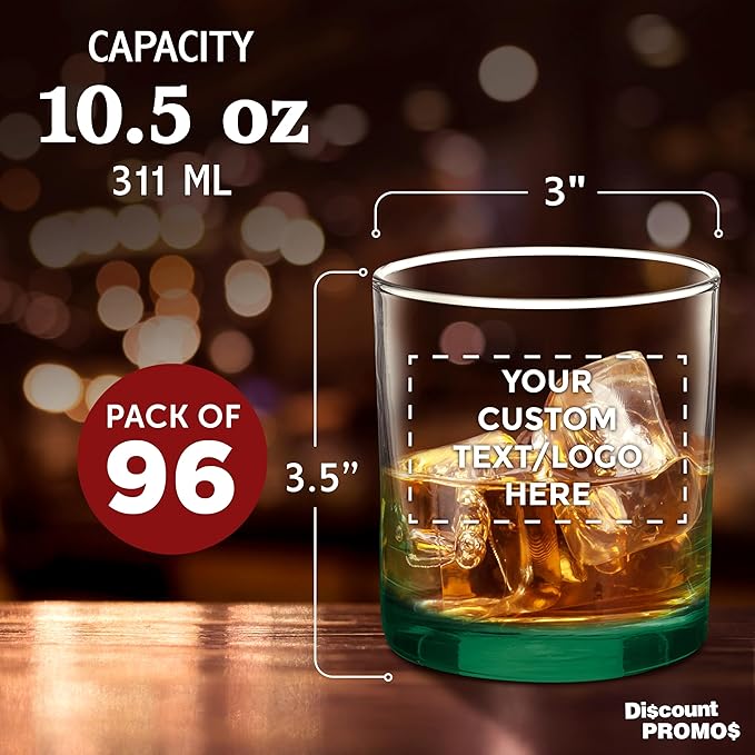 Custom Lexington Rocks Whiskey Glass 10.5 oz, Set of 96, Personalized Bulk Pack - Perfect for Scotch, Bourbon, Whiskey, Cocktail - Green