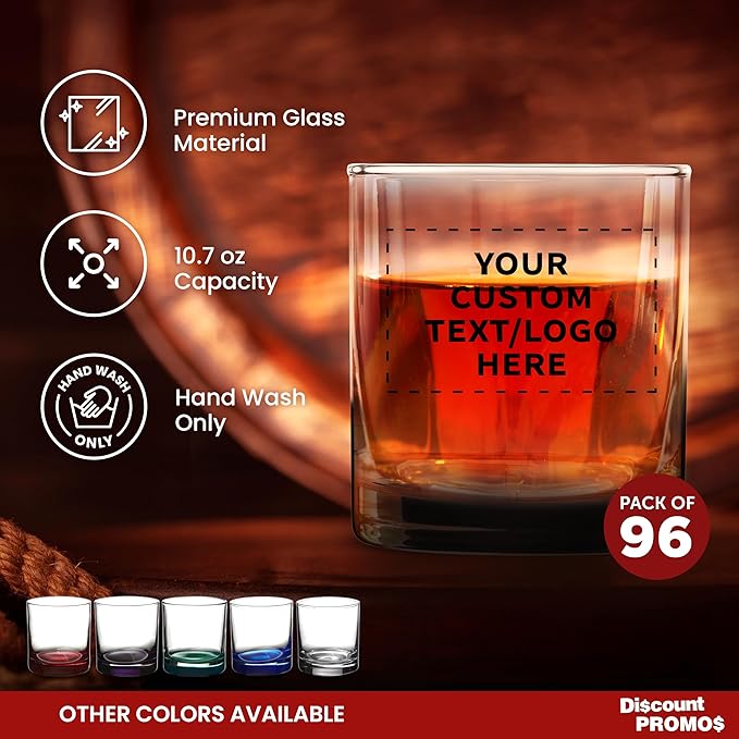 Custom Lexington Rocks Whiskey Glass 10.5 oz, Set of 96, Personalized Bulk Pack - Perfect for Scotch, Bourbon, Whiskey, Cocktail - Black