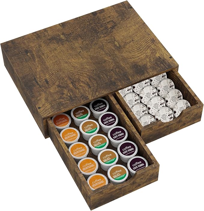 Simple Trending K Cup Organizer Coffee Pod Holder, Wooden K Pod Storage Drawer, Coffee Maker Machine Stand, 30 Pods Capacity