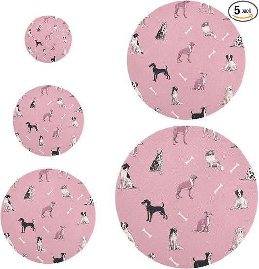 5 Pcs Bowl Covers Reusable in 5 Size Elastic Food Cover Cloth Lids Fresh Keeping Dish Cookware Bakeware Fabric Covers Lids for Food Leftovers Fruits Storage Pink Dog and Bone