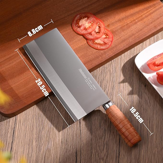 Meat Cleaver 8 Inch Professional Chinese Cleaver Knife Chefs Knife Stainless Steel Sharp Vegetable Knife Non-stick Rosewood Handle for Homes Restaurants Caidao Gift Box