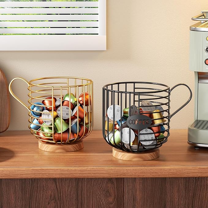 Coffee Pod Holder - Large-Capacity Metal Pod Holder, Accommodates Over 40 Espresso Capsules. Coffee Organizer, Suitable for Coffee Shops, Living Rooms, Kitchens, Bars, and Mor