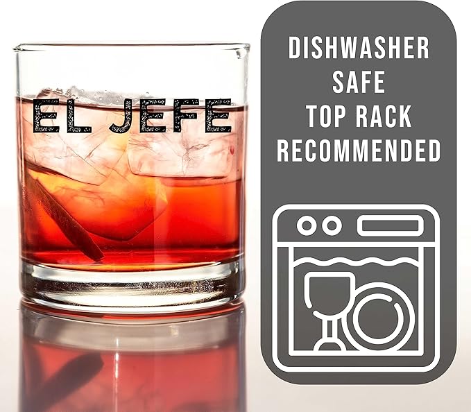 Spotted Dog Company Printed 11oz Whiskey Glass - El Jefe - Boss Day Gift, Manager Director Gift - Grit, National Boss Day Gifts Best Co-Worker Ever Funny, Gifts for Him, Father's Day