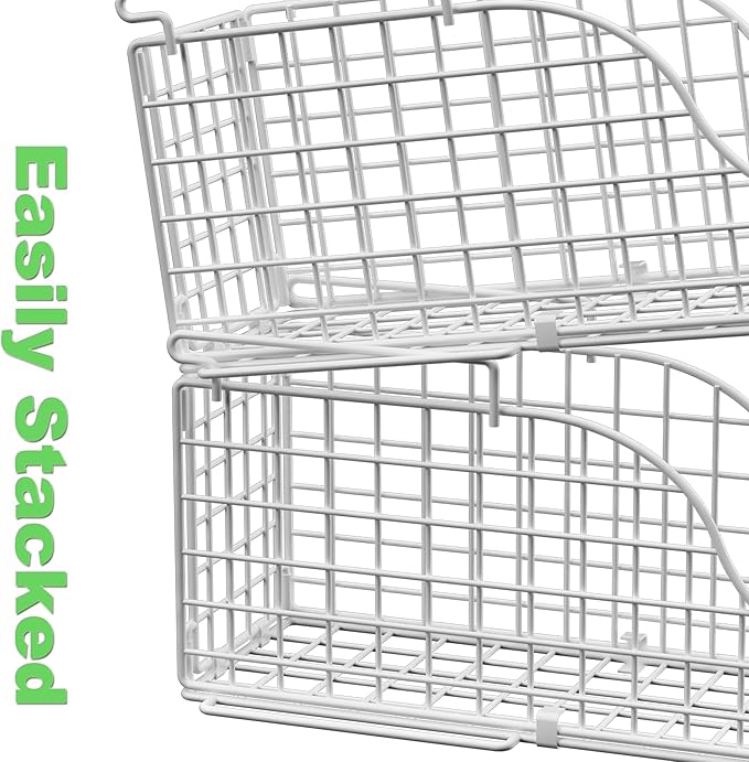 Stackable Pantry Can Dispenser Baskets 3-Pack, Standing Beverage Drink Pop Soda Can Storage Organizer Bin with Handles, Foldable Canned Food Holder for Kitchen Countertop Cabinet White