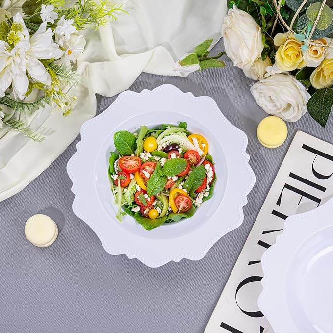 COLOSUS 60 Pack White Plastic Bowls, 12 oz Disposable Soup Bowls, Premium Plastic Dinner Bowls,Heavy-duty Dessert Salad Bowl for Party, Wedding, Dinner, Christmas, Thanksgiving, and Catering