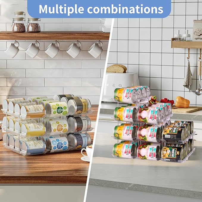 Can Organizer for Pantry Free Combination Can Dispenser, Clear Thickened 3-Tier Storage Rack for 36 Cans Suitable for Cabinet Pantry Fridge Countertop (3 * 3)