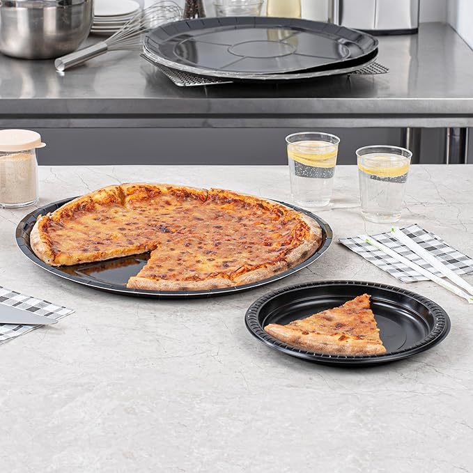 Restaurantware-Eco Pie 16 Inch Paper Pizza Trays, 50 Round Pizza Pans - Oven-Ready, Microwavable, Black Paper Pan For Medium-Sized Pizzas, For Baking, Cooking, Bread, Meat, Or Pies