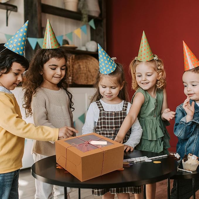 20Pcs 10 Inch Cake Boxes with Window, 10x10x5 Inches Brown Bakery Boxes, Cake Carrier Container for Pastries, Pie, Cookies, Chocolates, Cupcakes, Birthday Party, Wedding