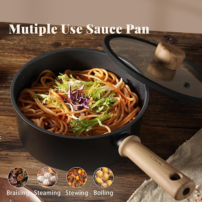 CAROTE Nonstick Sauce Pan Set With Lid, 1.5Qt & 2.5Qt Non Stick Saucepan Small Pots for Cooking, Multipurpose Ultra-light Titanium Small Kitchen Cooking pots, Induction Compatible, PFOA/PFOS Free