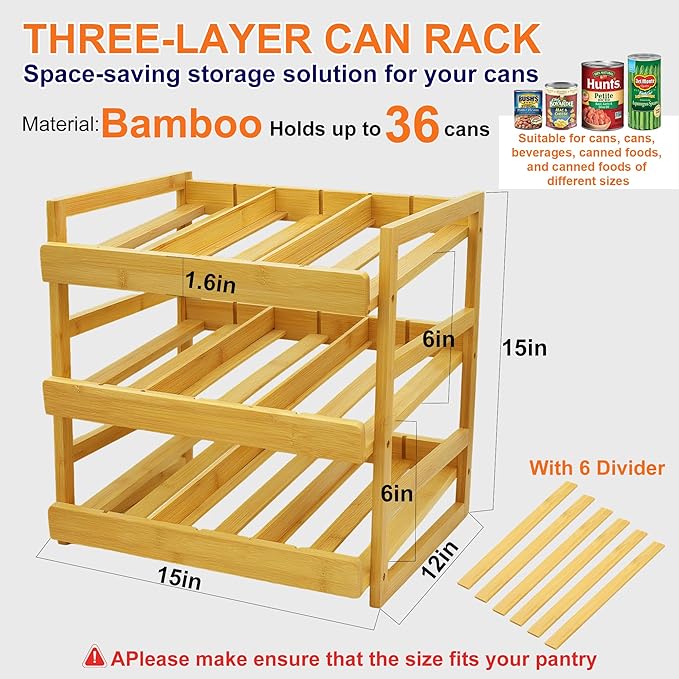 MinBoo Bamboo Can Organizer for Pantry - Stackable Can Rack for 36 Cans, Canned Food Storage, Pantry Shelf, Kitchen Cabinet or Countertop