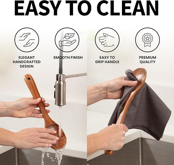 Zulay Kitchen Premium Large Teak Wooden Spoon For Cooking - Durable Wooden Cooking Utensil, Perfect Wooden Kitchen Utensil Set Addition, Smooth Finish Natural Teak Spoon, Non-Stick Wooden Spoon