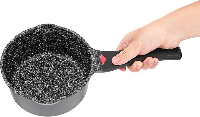 7 Inch Non Stick Sauce Pan with Glass Lid & Pour Spout - Lightweight 1.8 Quart Ceramic Coated Saucepan - Multipurpose Induction Compatible PFOA Free Small Cooking Pot with Stay Cool Handle (Black)