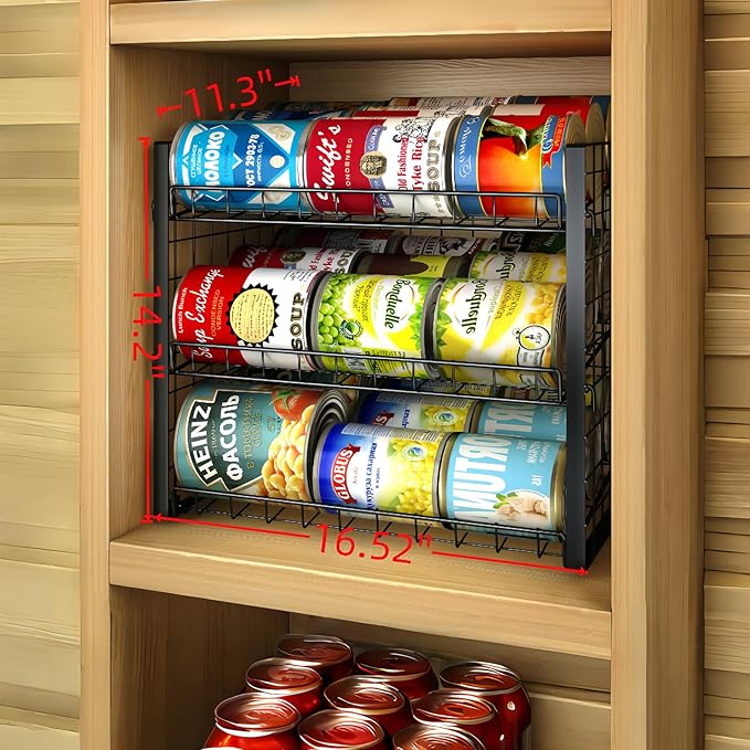 3 Tier Stackable Can Rack Organizer for Pantry, Adjustable Can Holder for Various Ounce of Canned Food Soup Goods Soda Drink, Rolling Tiered Can Dispenser for Kitchen Cupboard Cabinet, 2 Pack
