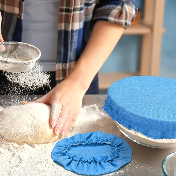Patelai 10 Pcs Bowl Covers Reusable in 5 Size Stretch Cloth Fabric Elastic Food Storage Bowl Covers Bread Sourdough Lids for Proofing Food Fruits Leftover(Blue Style)
