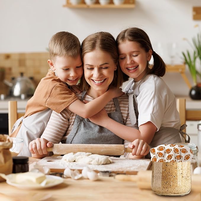 American Football Sourdough Jar Cover Reusable Cloth Lid for Sour Dough Starter Jar,5 Pack Bread Fermentation Container Tops Elastic Fabric Caps