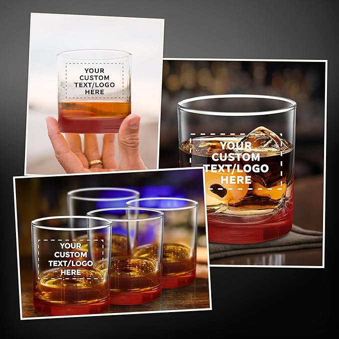 Custom Lexington Rocks Whiskey Glass 10.5 oz, Set of 48, Personalized Bulk Pack - Perfect for Scotch, Bourbon, Whiskey, Cocktail - Red