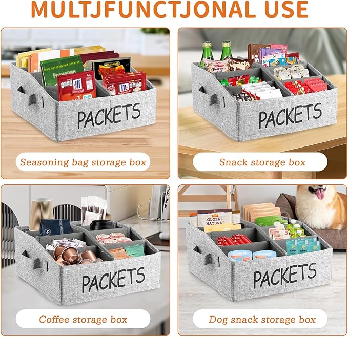 8 Compartment Fabric Snack Organizer with Handle, Portable Kitchen Pantry Storage and Spice Packet Organizer