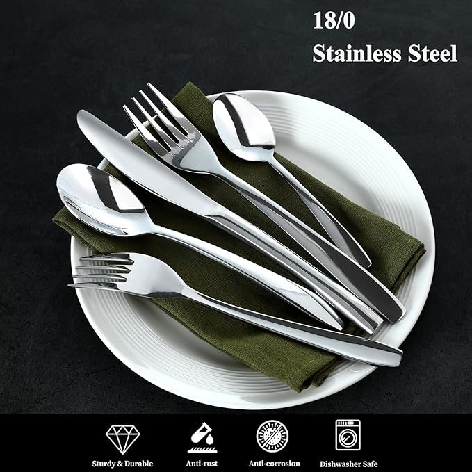 Silverware Set,20 Piece,Stainless Steel Flatware Cutlery Set for 4,18/0 Rust-Proof Silverware with Forks & Spoons,Mirror Polished Dishwasher Safe - Heavy Duty Tableware for Home & Dining