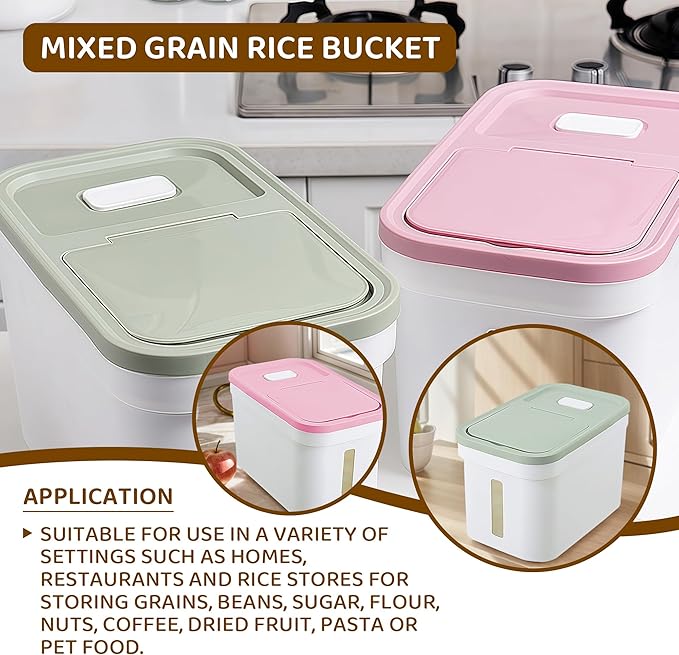 22lbs Large rice storage container Container with Lid Barrel Household Rice Box Airtight Flour Dispenser with Lids for Pet/Cat/Dog Food Storage Container BPA Free,Pink 22 * 38 * 23 cm