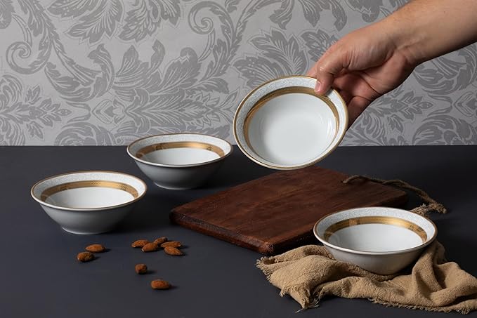 32 Piece Luxurious Dinnerware Sets – Service for 8 Plates and Bowls – White and Gold Rope Design Dish Set for Kitchen Table, Everyday Dining or Formal Use (Rope Gold)